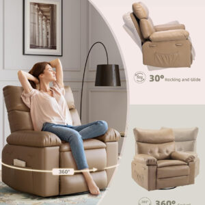 GarveeHome Oversized Recliner Chair - Faux PU Leather Manual Recliner for Adults, Lazy Chair with 1.5X Sponge Comfort Arm and Back for Living Room, Bedroom