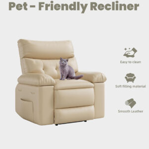 GarveeHome Oversized Recliner Chair - Faux PU Leather Manual Recliner for Adults, Lazy Chair with 1.5X Sponge Comfort Arm and Back for Living Room, Bedroom