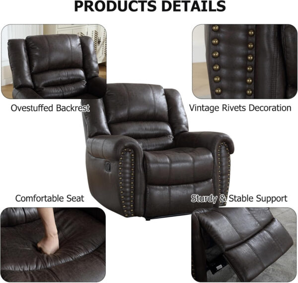 CANMOV Leather Recliner Chair, Classic and Traditional Manual Recliner Chair with Comfortable Arms and Back Single Sofa for Living Room, Nut Brown