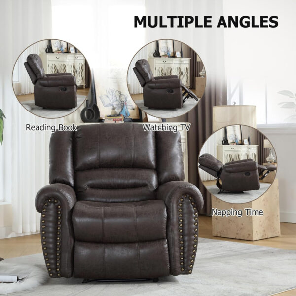 CANMOV Leather Recliner Chair, Classic and Traditional Manual Recliner Chair with Comfortable Arms and Back Single Sofa for Living Room, Nut Brown