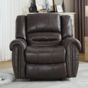 CANMOV Leather Recliner Chair, Classic and Traditional Manual Recliner Chair with Comfortable Arms and Back Single Sofa for Living Room, Nut Brown