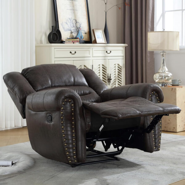 CANMOV Leather Recliner Chair, Classic and Traditional Manual Recliner Chair with Comfortable Arms and Back Single Sofa for Living Room, Nut Brown