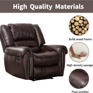 CANMOV Leather Recliner Chair, Classic and Traditional Manual Recliner Chair with Comfortable Arms and Back Single Sofa for Living Room, Nut Brown