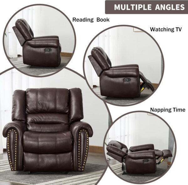 CANMOV Leather Recliner Chair, Classic and Traditional Manual Recliner Chair with Comfortable Arms and Back Single Sofa for Living Room, Nut Brown