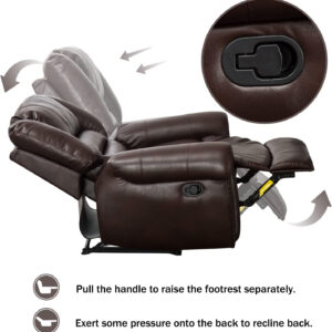 CANMOV Leather Recliner Chair, Classic and Traditional Manual Recliner Chair with Comfortable Arms and Back Single Sofa for Living Room, Nut Brown