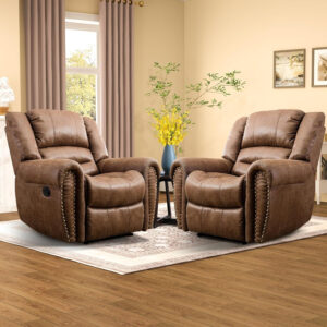 CANMOV Leather Recliner Chair, Classic and Traditional Manual Recliner Chair with Comfortable Arms and Back Single Sofa for Living Room, Nut Brown