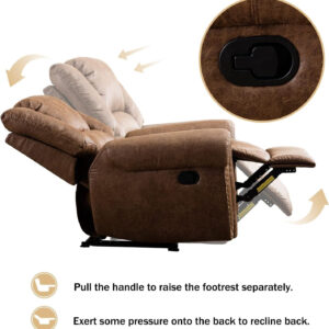 CANMOV Leather Recliner Chair, Classic and Traditional Manual Recliner Chair with Comfortable Arms and Back Single Sofa for Living Room, Nut Brown