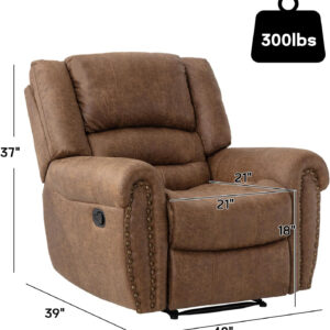 CANMOV Leather Recliner Chair, Classic and Traditional Manual Recliner Chair with Comfortable Arms and Back Single Sofa for Living Room, Nut Brown