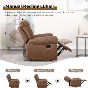 CANMOV Leather Recliner Chair, Classic and Traditional Manual Recliner Chair with Comfortable Arms and Back Single Sofa for Living Room, Nut Brown