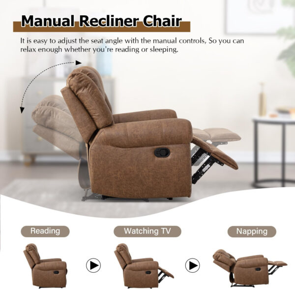 CANMOV Leather Recliner Chair, Classic and Traditional Manual Recliner Chair with Comfortable Arms and Back Single Sofa for Living Room, Nut Brown