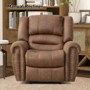 CANMOV Leather Recliner Chair, Classic and Traditional Manual Recliner Chair with Comfortable Arms and Back Single Sofa for Living Room, Nut Brown