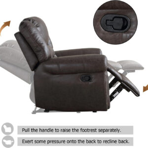 CANMOV Leather Recliner Chair, Classic and Traditional Manual Recliner Chair with Comfortable Arms and Back Single Sofa for Living Room, Nut Brown