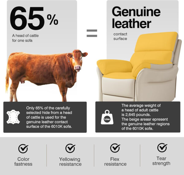 Genuine Leather Recliner Chair, Top Grain Leather, Italian Water-Washing Process, Recliner Chairs for Adults, for Living Room, Theater Seating, Bedroom. R1, Beige