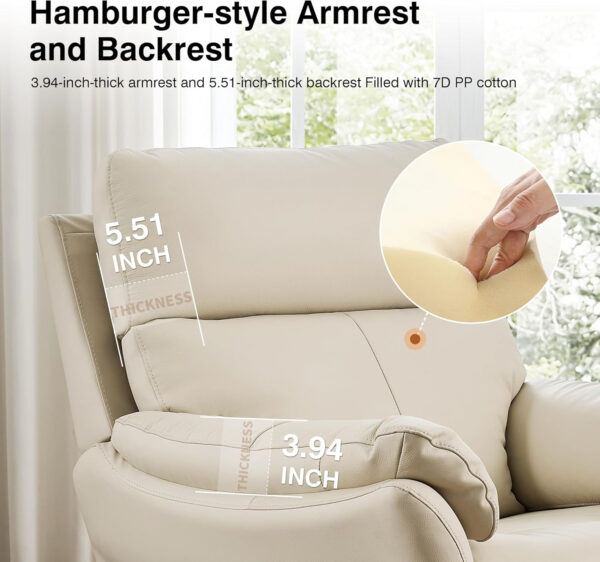 Genuine Leather Recliner Chair, Top Grain Leather, Italian Water-Washing Process, Recliner Chairs for Adults, for Living Room, Theater Seating, Bedroom. R1, Beige