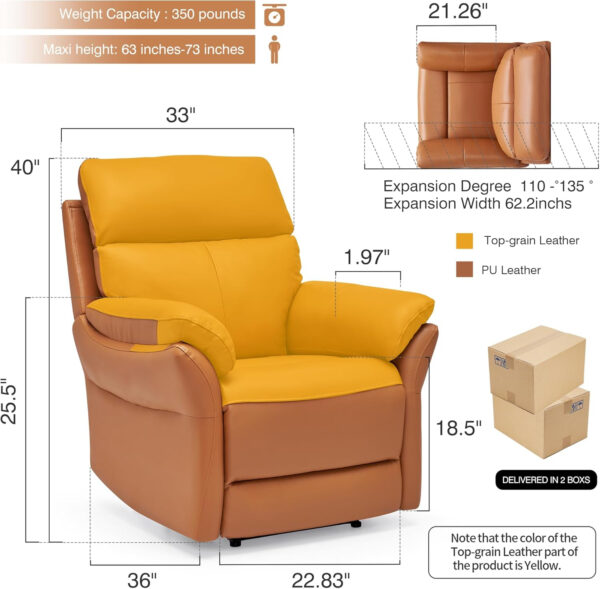Genuine Leather Recliner Chair, Top Grain Leather, Italian Water-Washing Process, Recliner Chairs for Adults, for Living Room, Theater Seating, Bedroom. R1, Beige