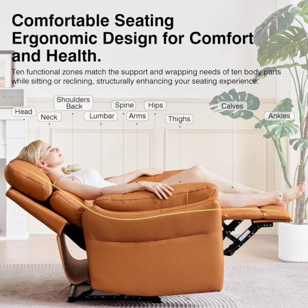 Genuine Leather Recliner Chair, Top Grain Leather, Italian Water-Washing Process, Recliner Chairs for Adults, for Living Room, Theater Seating, Bedroom. R1, Beige