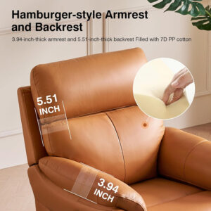 Genuine Leather Recliner Chair, Top Grain Leather, Italian Water-Washing Process, Recliner Chairs for Adults, for Living Room, Theater Seating, Bedroom. R1, Beige