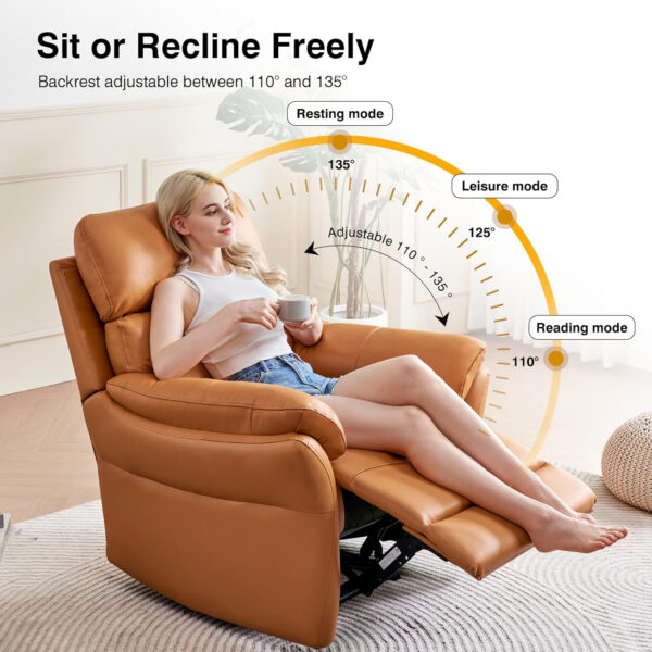 Genuine Leather Recliner Chair, Top Grain Leather, Italian Water-Washing Process, Recliner Chairs for Adults, for Living Room, Theater Seating, Bedroom. R1, Beige