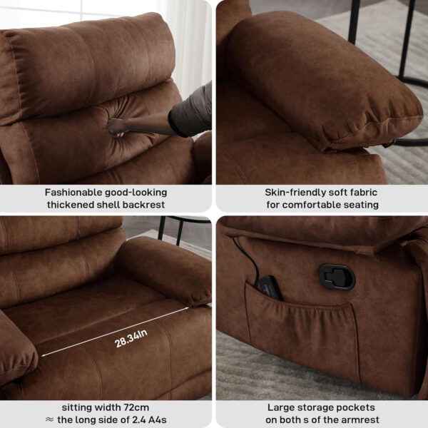 Oversized Recliner Chair Extra Wide Large Recliner for Adults 350lbs with Lumbar Support Pillow Nursery Chair Living Room (Manual, BROWN-6002)