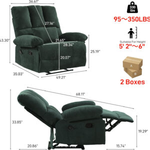 Oversized Recliner Chair Extra Wide Large Recliner for Adults 350lbs with Lumbar Support Pillow Nursery Chair Living Room (Manual, BROWN-6002)