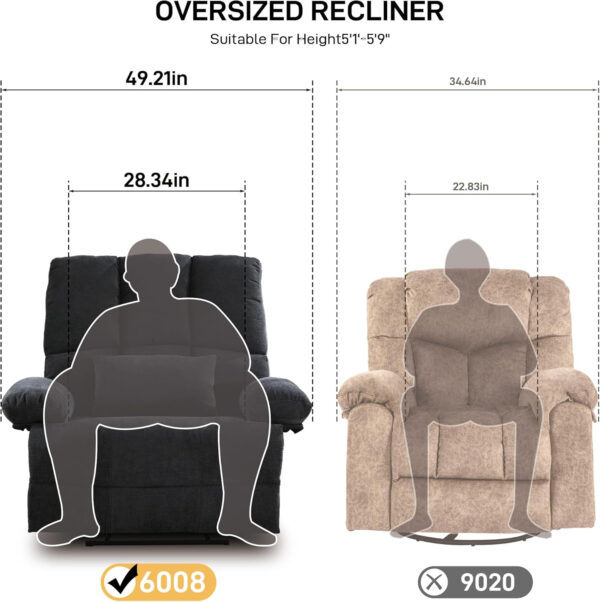Oversized Recliner Chair Extra Wide Large Recliner for Adults 350lbs with Lumbar Support Pillow Nursery Chair Living Room (Manual, BROWN-6002)