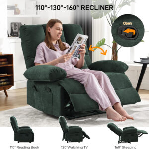 Oversized Recliner Chair Extra Wide Large Recliner for Adults 350lbs with Lumbar Support Pillow Nursery Chair Living Room (Manual, BROWN-6002)