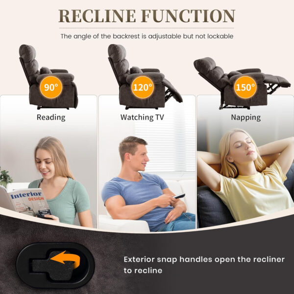 Oversized Recliner Chair Extra Wide Large Recliner for Adults 350lbs with Lumbar Support Pillow Nursery Chair Living Room (Manual, BROWN-6002)
