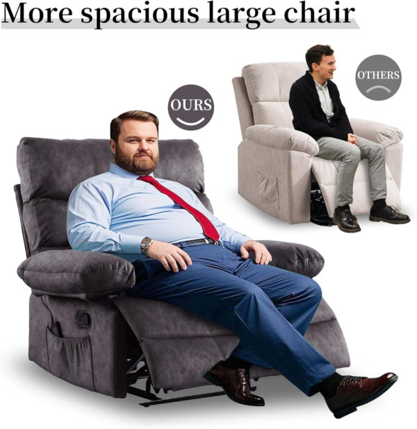 Oversized Recliner Chair Extra Wide Large Recliner for Adults 350lbs with Lumbar Support Pillow Nursery Chair Living Room (Manual, BROWN-6002)