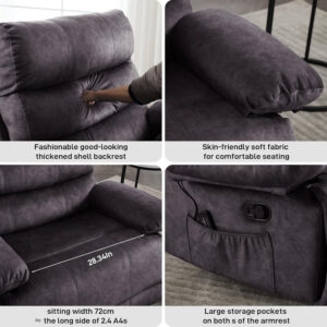 Oversized Recliner Chair Extra Wide Large Recliner for Adults 350lbs with Lumbar Support Pillow Nursery Chair Living Room (Manual, BROWN-6002)