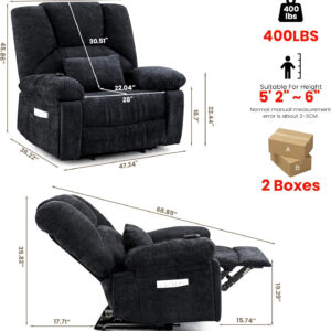 Oversized Recliner Chair Extra Wide Large Recliner for Adults 350lbs with Lumbar Support Pillow Nursery Chair Living Room (Manual, BROWN-6002)