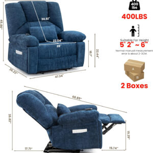 Oversized Recliner Chair Extra Wide Large Recliner for Adults 350lbs with Lumbar Support Pillow Nursery Chair Living Room (Manual, BROWN-6002)