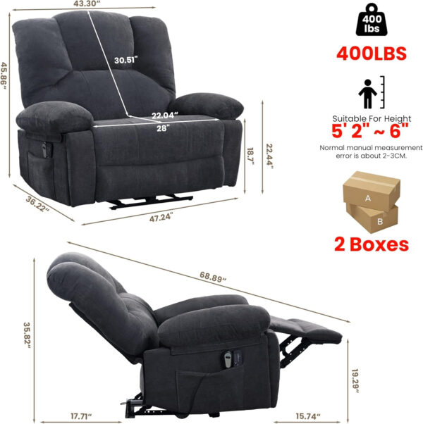 Oversized Recliner Chair Extra Wide Large Recliner for Adults 350lbs with Lumbar Support Pillow Nursery Chair Living Room (Manual, BROWN-6002)