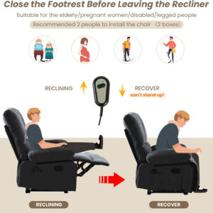 Oversized Recliner Chair Extra Wide Large Recliner for Adults 350lbs with Lumbar Support Pillow Nursery Chair Living Room (Manual, BROWN-6002)