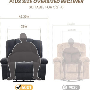 Oversized Recliner Chair Extra Wide Large Recliner for Adults 350lbs with Lumbar Support Pillow Nursery Chair Living Room (Manual, BROWN-6002)