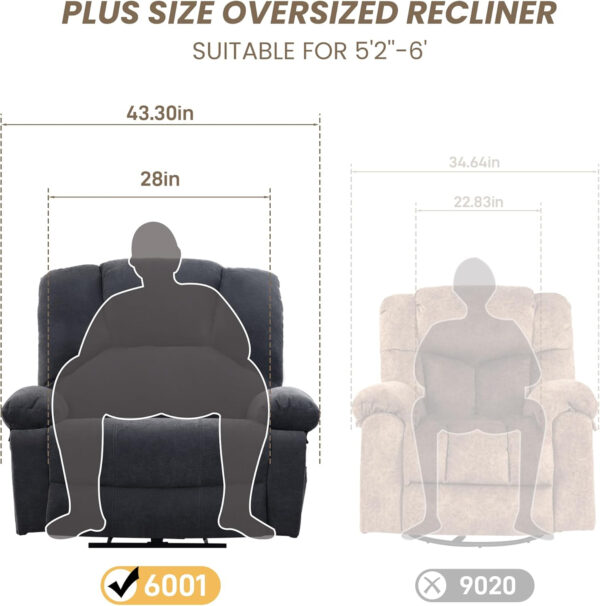 Oversized Recliner Chair Extra Wide Large Recliner for Adults 350lbs with Lumbar Support Pillow Nursery Chair Living Room (Manual, BROWN-6002)