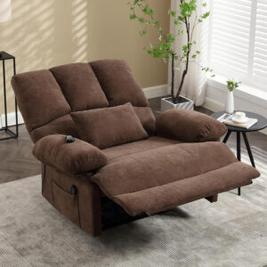 Oversized Recliner Chair Extra Wide Large Recliner for Adults 350lbs with Lumbar Support Pillow Nursery Chair Living Room (Manual, BROWN-6002)