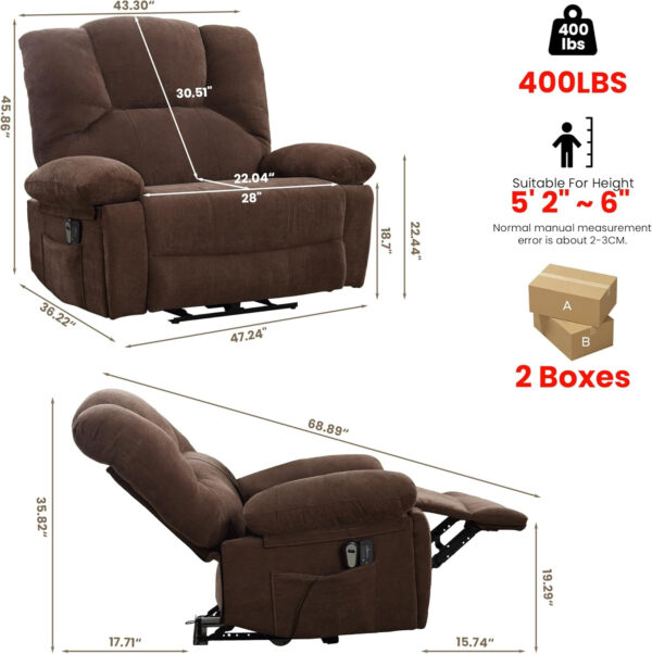Oversized Recliner Chair Extra Wide Large Recliner for Adults 350lbs with Lumbar Support Pillow Nursery Chair Living Room (Manual, BROWN-6002)