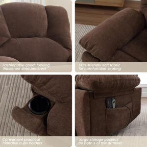 Oversized Recliner Chair Extra Wide Large Recliner for Adults 350lbs with Lumbar Support Pillow Nursery Chair Living Room (Manual, BROWN-6002)
