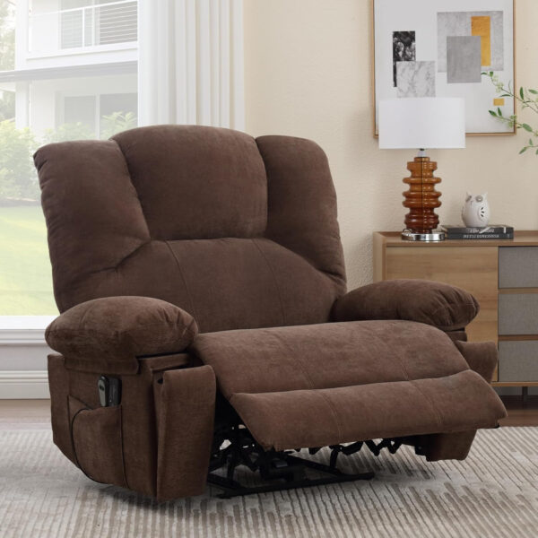 Oversized Recliner Chair Extra Wide Large Recliner for Adults 350lbs with Lumbar Support Pillow Nursery Chair Living Room (Manual, BROWN-6002)