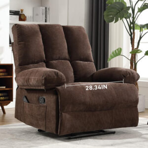 Oversized Recliner Chair Extra Wide Large Recliner for Adults 350lbs with Lumbar Support Pillow Nursery Chair Living Room (Manual, BROWN-6002)