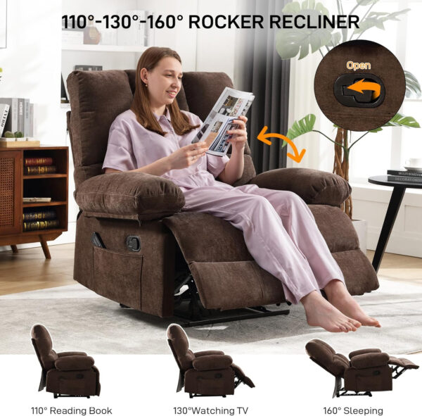 Oversized Recliner Chair Extra Wide Large Recliner for Adults 350lbs with Lumbar Support Pillow Nursery Chair Living Room (Manual, BROWN-6002)