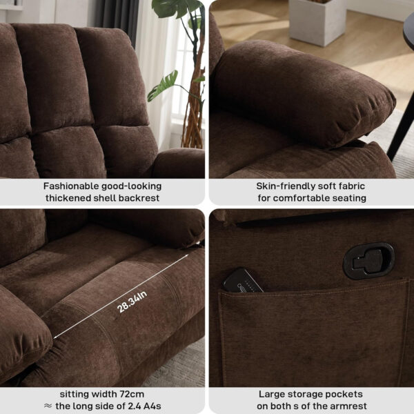 Oversized Recliner Chair Extra Wide Large Recliner for Adults 350lbs with Lumbar Support Pillow Nursery Chair Living Room (Manual, BROWN-6002)