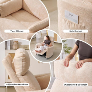 Oversized Swivel Rocker Recliner with Massage and Heat, 26" Extra Wide Swivel Nursery Recliner with Adjustable Headrest, Manual Rocker Recliner Chair with Two Removable Pillows for Living Room, Beige