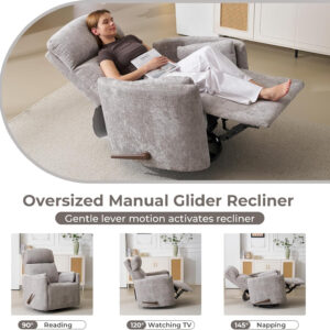 Oversized Swivel Rocker Recliner with Massage and Heat, 26" Extra Wide Swivel Nursery Recliner with Adjustable Headrest, Manual Rocker Recliner Chair with Two Removable Pillows for Living Room, Beige