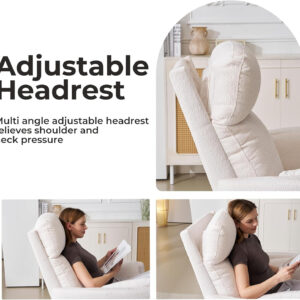 Oversized Swivel Rocker Recliner with Massage and Heat, 26" Extra Wide Swivel Nursery Recliner with Adjustable Headrest, Manual Rocker Recliner Chair with Two Removable Pillows for Living Room, Beige