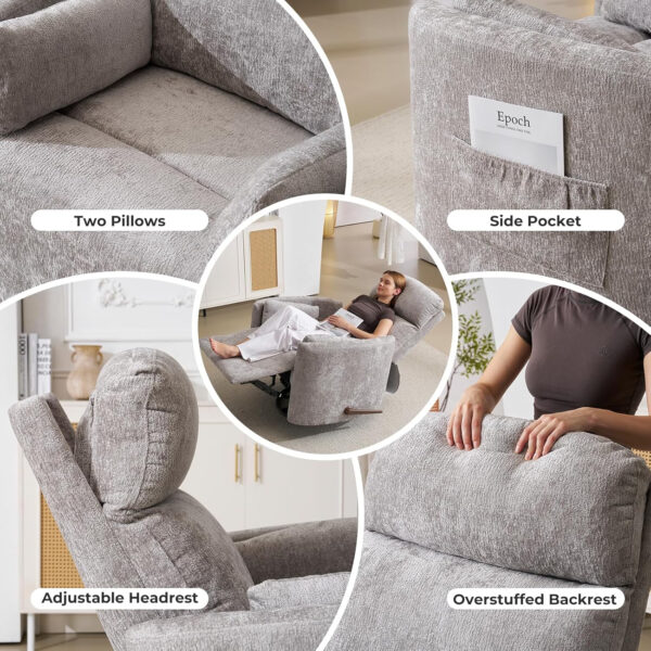 Oversized Swivel Rocker Recliner with Massage and Heat, 26" Extra Wide Swivel Nursery Recliner with Adjustable Headrest, Manual Rocker Recliner Chair with Two Removable Pillows for Living Room, Beige