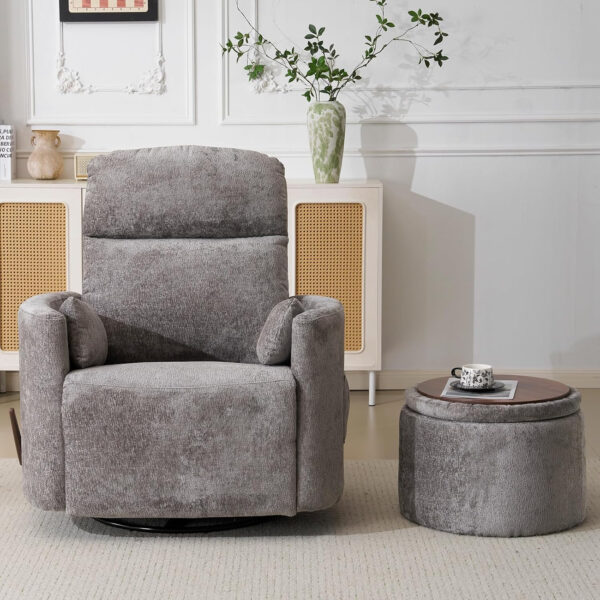 Oversized Swivel Rocker Recliner with Massage and Heat, 26" Extra Wide Swivel Nursery Recliner with Adjustable Headrest, Manual Rocker Recliner Chair with Two Removable Pillows for Living Room, Beige