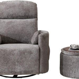 Oversized Swivel Rocker Recliner with Massage and Heat, 26" Extra Wide Swivel Nursery Recliner with Adjustable Headrest, Manual Rocker Recliner Chair with Two Removable Pillows for Living Room, Beige