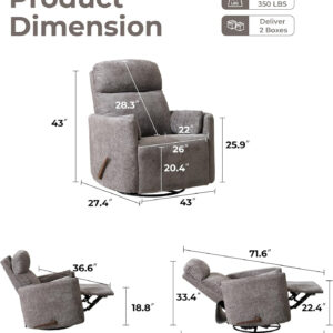 Oversized Swivel Rocker Recliner with Massage and Heat, 26" Extra Wide Swivel Nursery Recliner with Adjustable Headrest, Manual Rocker Recliner Chair with Two Removable Pillows for Living Room, Beige