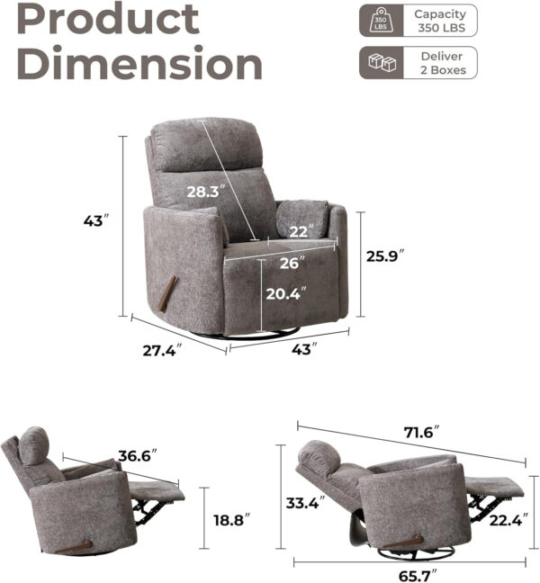 Oversized Swivel Rocker Recliner with Massage and Heat, 26" Extra Wide Swivel Nursery Recliner with Adjustable Headrest, Manual Rocker Recliner Chair with Two Removable Pillows for Living Room, Beige